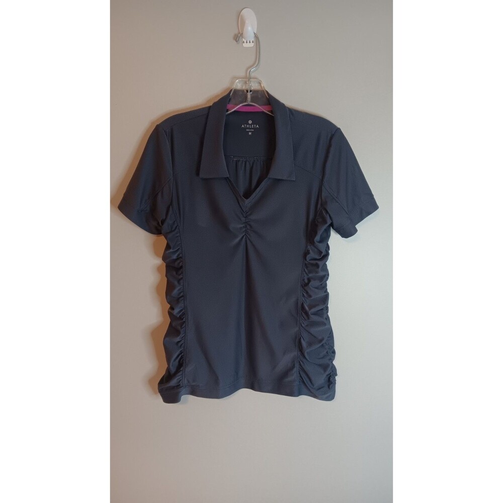 Athleta Birdie Grey Polo Sz Medium Side Rouching